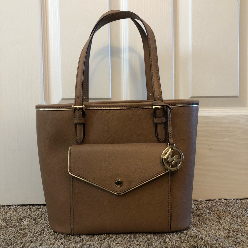 Michael Kors Saffiano Frame Tote - Dark Khaki